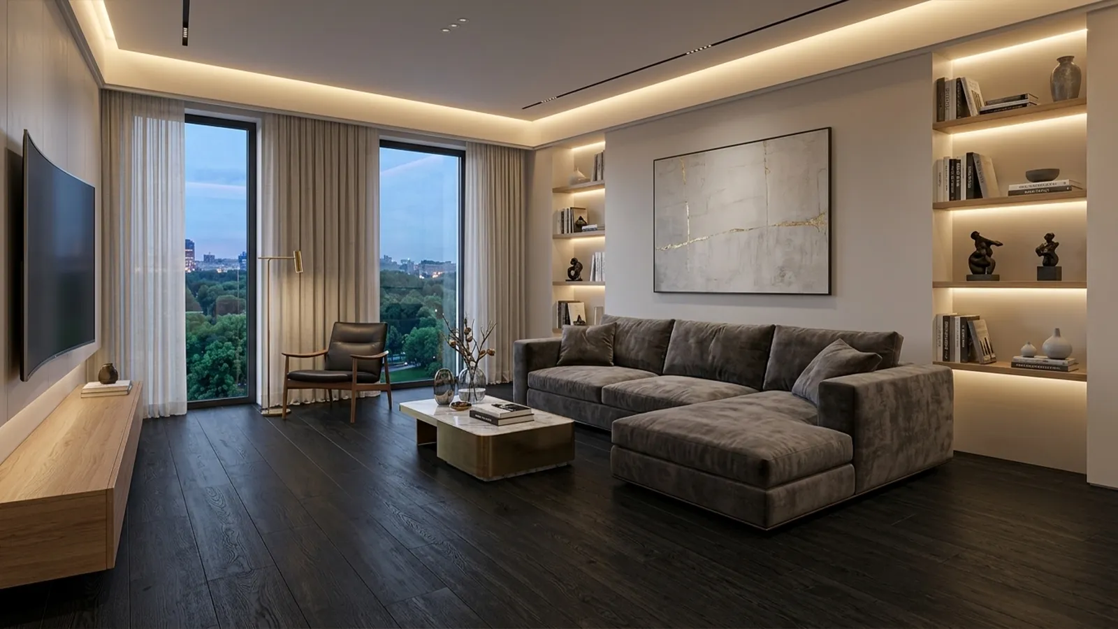 Light toned vinyl plank flooring in a finished Ontario basement creating a bright and welcoming living space