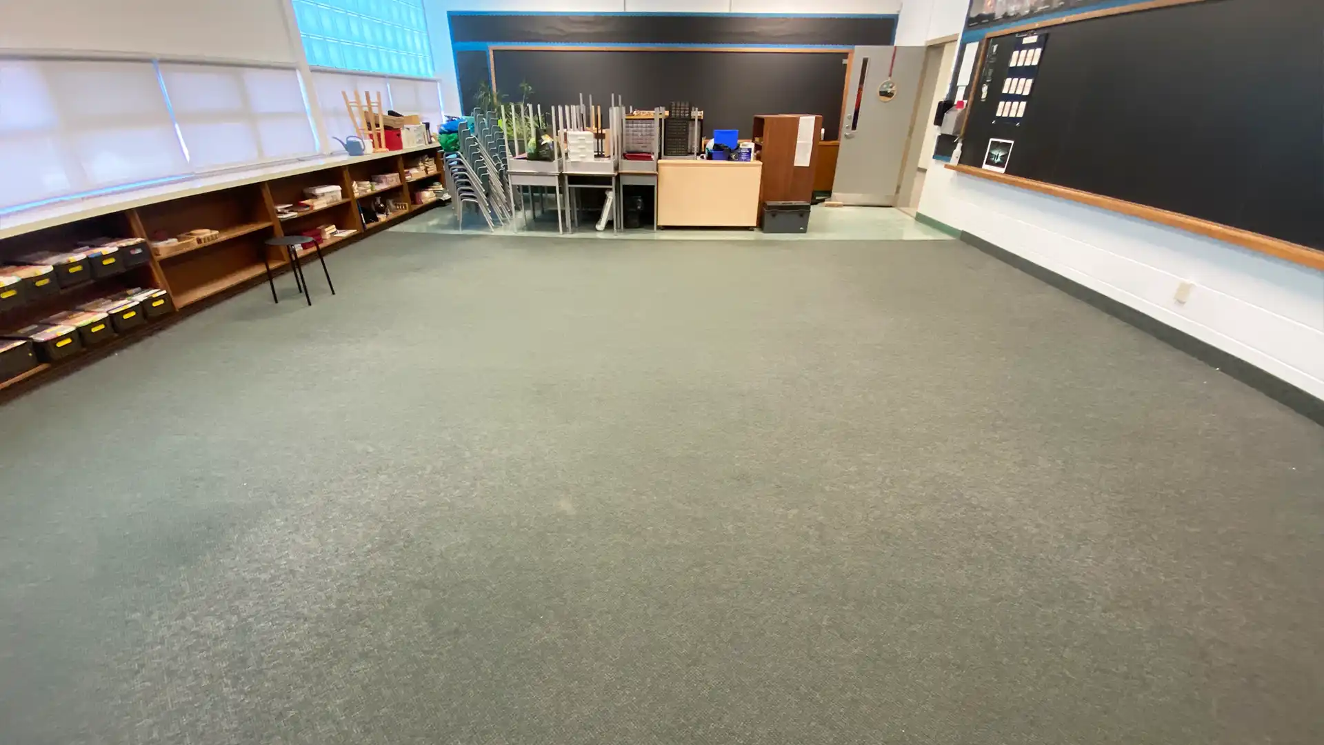 Classroom Flooring Installation with Commercial Carpet and Forbo Marmoleum