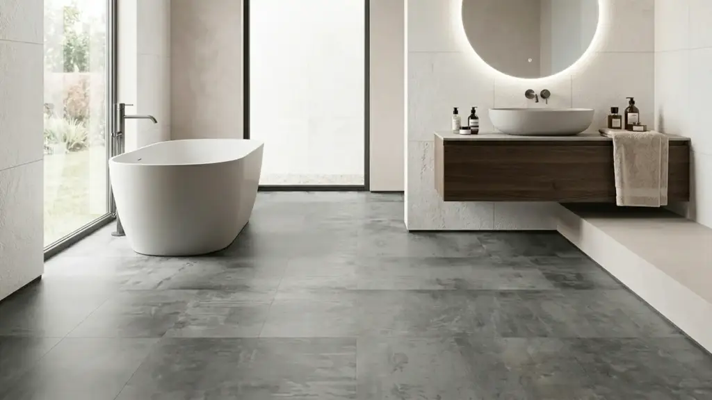 A close-up view of luxury vinyl tile textures and professional edge finishing, highlighting a durable and high-quality surface.