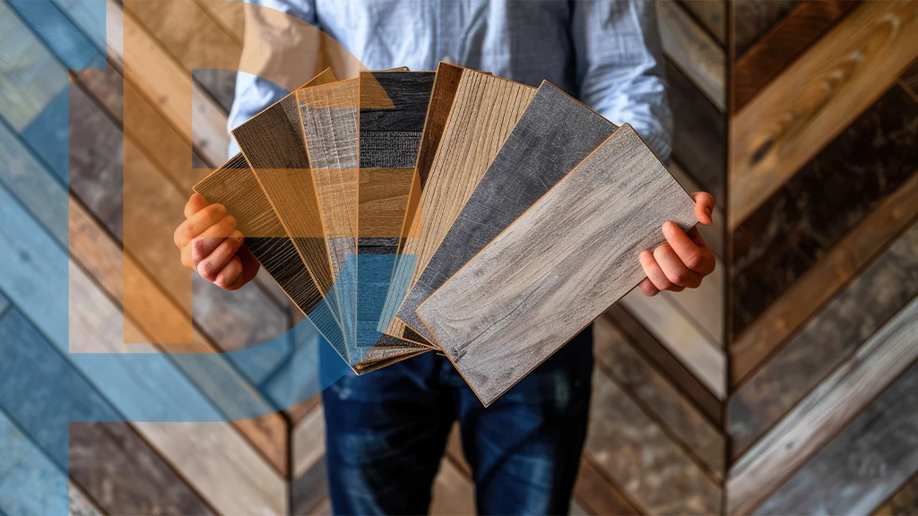 Vinyl, laminate, hardwood, and tile samples side by side for a flooring price comparison