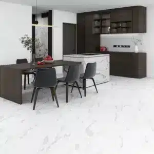Marble 7mm NAF Aquatile rigid core SPC tile flooring in a white marble finish