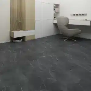 Onyx 7mm NAF Aquatile rigid core SPC tile flooring in a deep black marble finish
