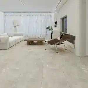 Oxide 7mm NAF Aquatile rigid core SPC tile flooring in a warm greige concrete finish