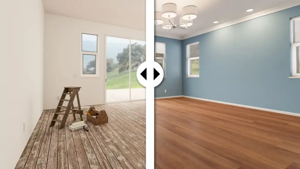 Hardwood vs vinyl flooring cost per square foot in Ontario: before and after room renovation